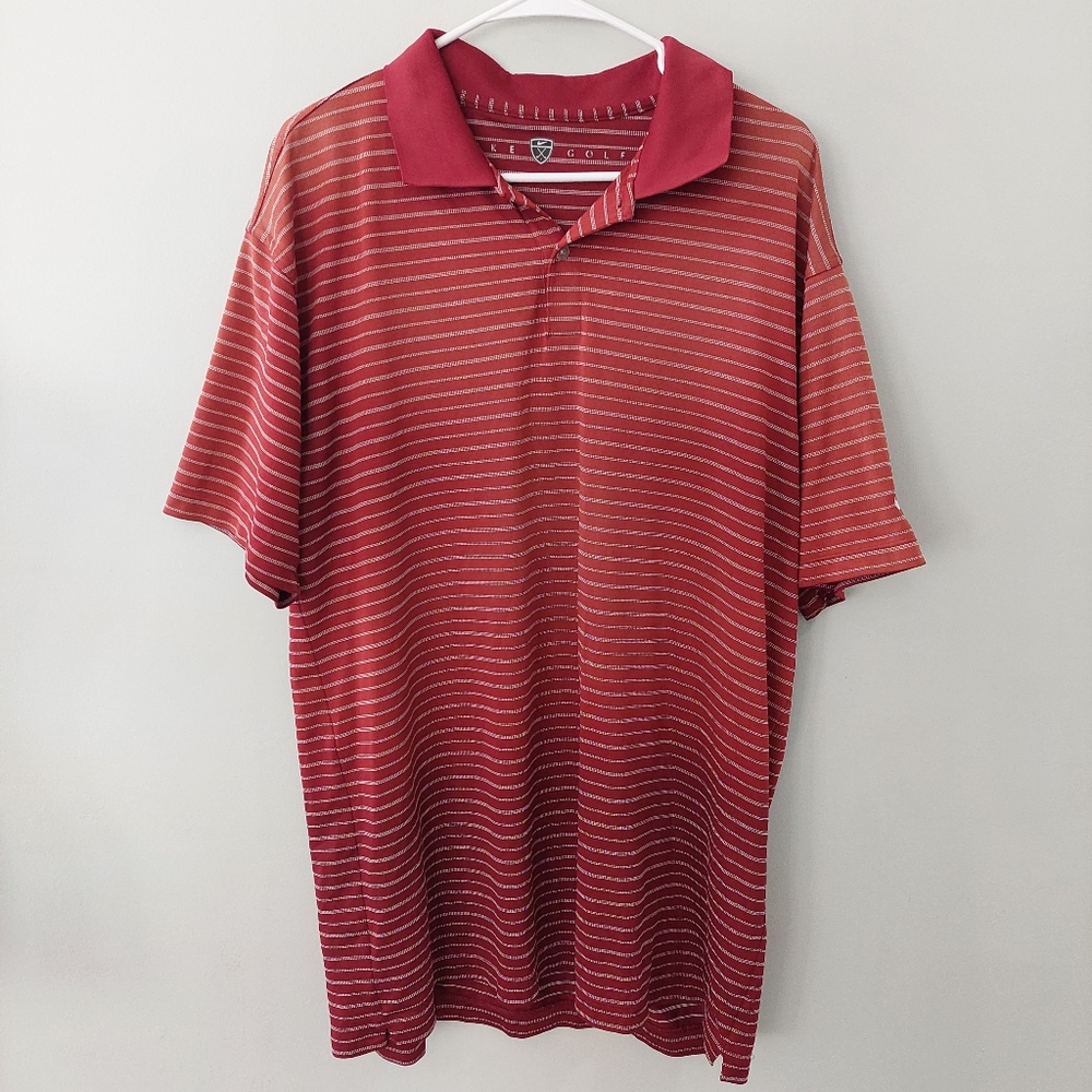 Nike Golf polo shirt XL red ombre white stripe collared short sleeve